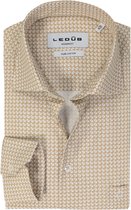 Ledub modern fit overhemd - popeline - beige met wit dessin - Strijkvriendelijk - Boordmaat: 38