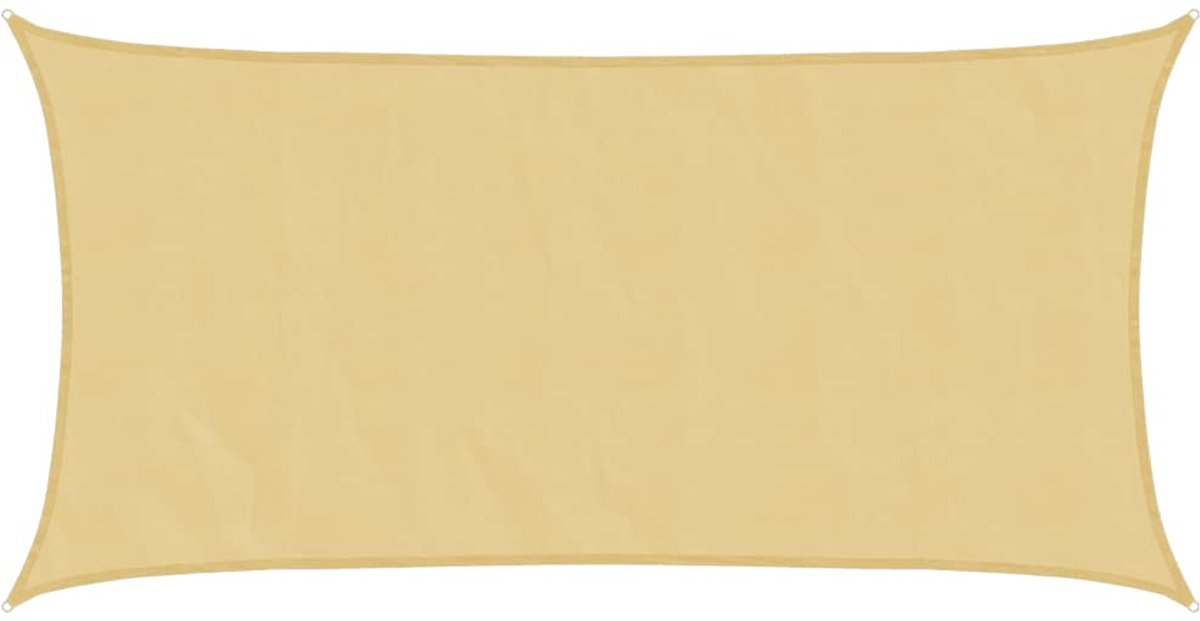 Zandkleurig polyester oxford zonnezeil van 4,5x2,5 m voor tuinzomer, buitendining en privacy.