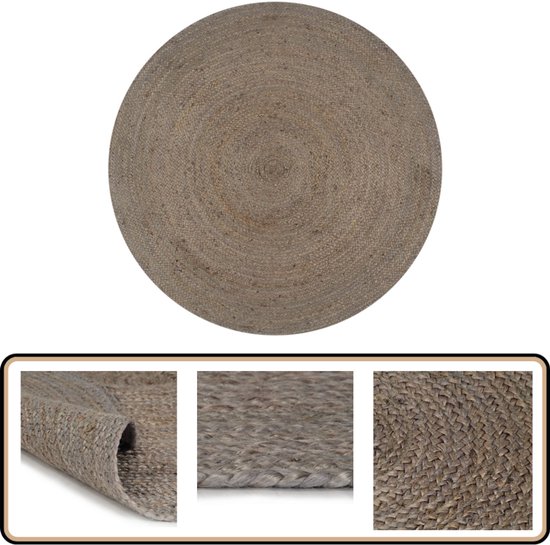 Vloerkleed handgemaakt met donkergrijze rand 150 cm jute kopen