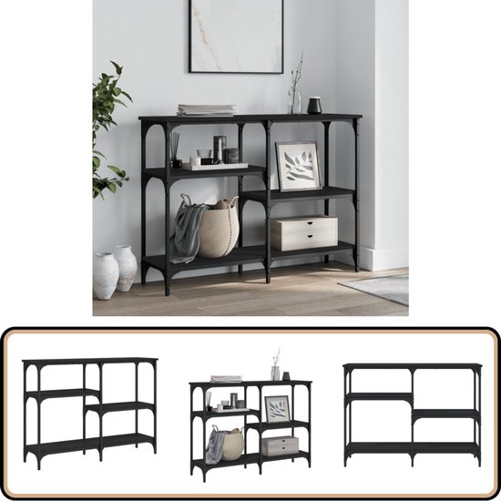 vidaXL - Sidetable met 2 lades 2 schappen - Zwart - Bewerkt hout - 100x25x75 cm | Leen Bakker vidaXL - Sidetable met 2 lades 2 schappen - Zwart - Bewerkt hout - 100x25x75 cm | Leen Bakker