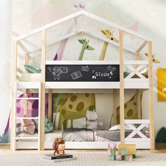 Merax Hoogslaper 90 X 200 Cm - Eenpersoonsbed Met Op   Planken En Ladder   Wit   Zonder Matras 1172916330