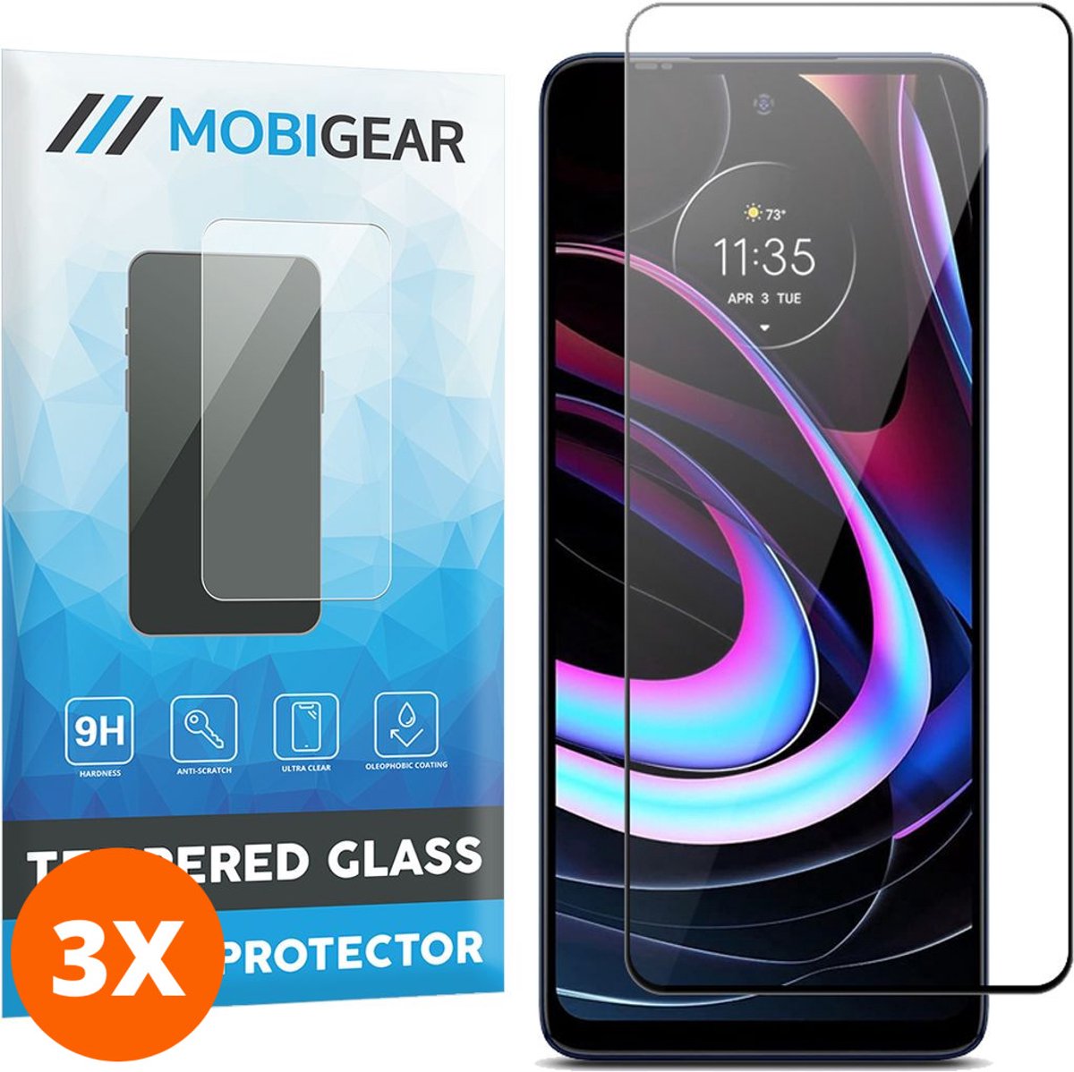 Mobigear Screenprotector geschikt voor Motorola Edge (2021) Glazen | Mobigear Premium Screenprotector - Case Friendly - Zwart (3-Pack)