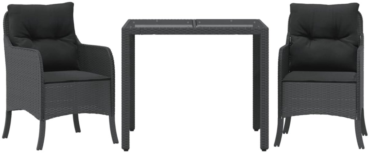 The Living Store 3-delige Tuinset met kussens poly rattan zwart - Tuinset - PE-rattan - Buitendecoratie - Lounge Set - Eetkamerset