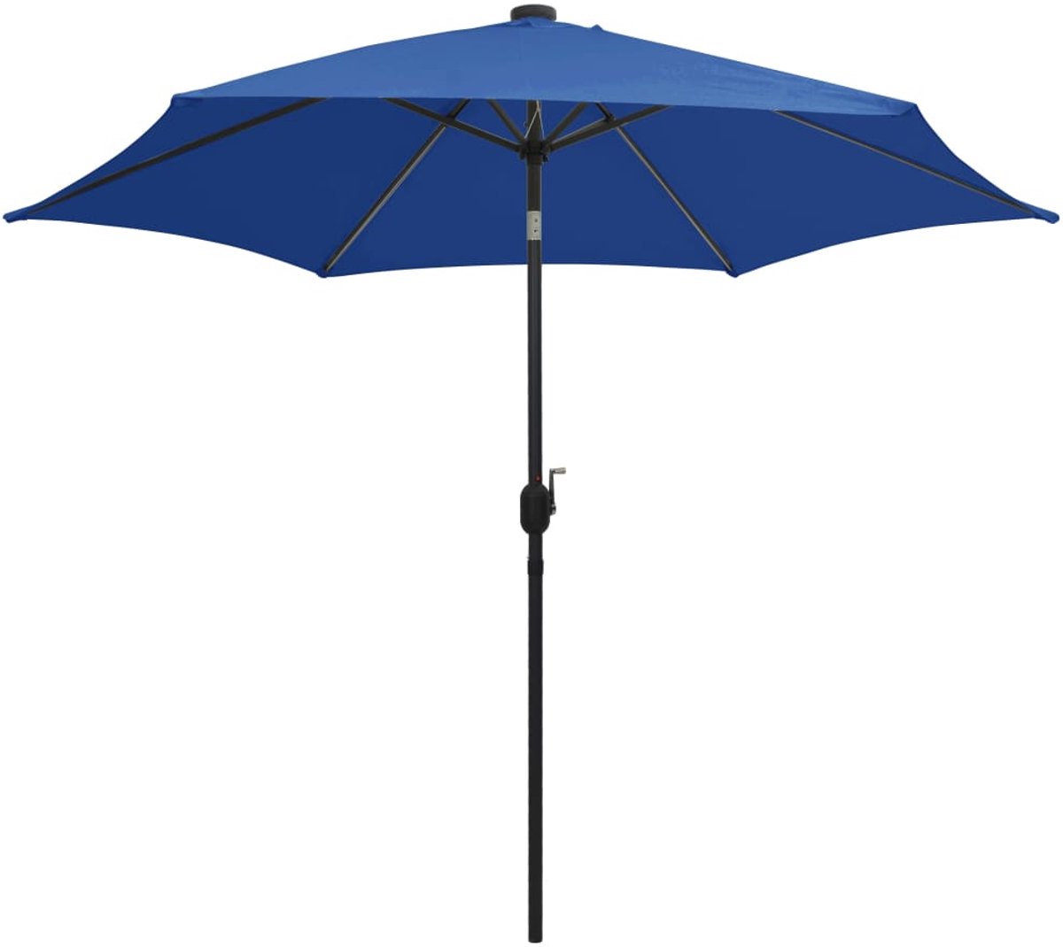 Blue 300 cm parasol with LED lights on aluminum pole by The Living Store. Perfect for outdoor shading and terrace decor.