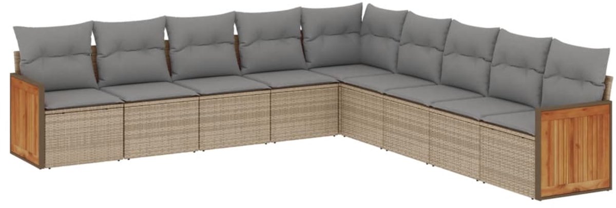 The Living Store 9-delige Loungeset met kussens poly rattan beige - Loungeset - Lounge Set - Tuinset - Buitendecoratie - Outdoor Furniture
