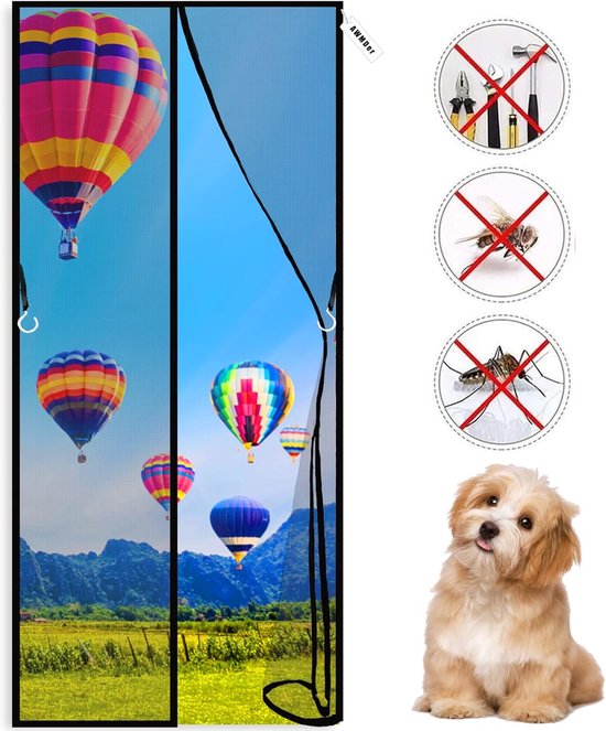 Magnetische hordeur 150 x 225 cm Houdt muggen buiten, peuter- en hondvriendelijk, geen gereedschap nodig Zwart