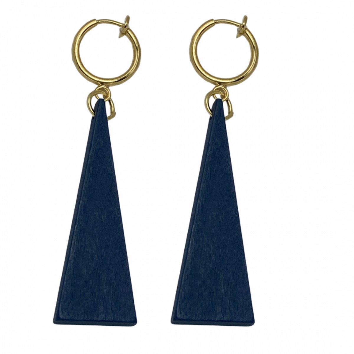 Klem oorbellen- Saheli- hout- blauw- goudkleurig-geen gaatje-Charme Bijoux