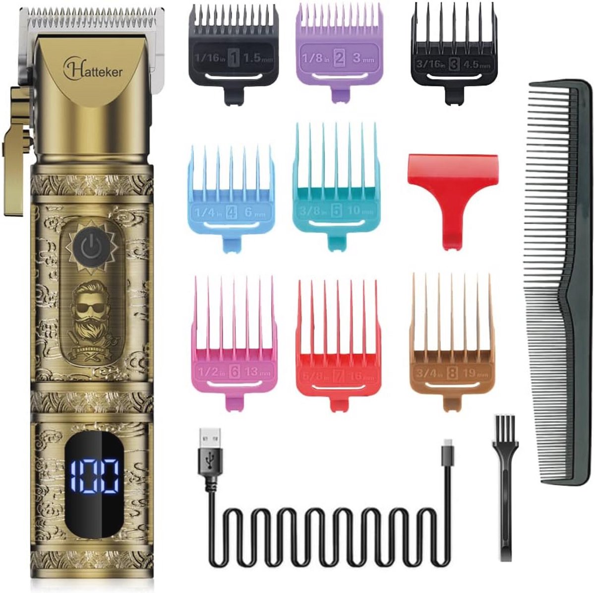 Professionele Draadloze Tondeuse voor Mannen - Oplaadbare Baard- en Haartrimmer met LED Display