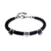 Bracelet Femme 16cm à 19cm - Acier Inoxydable - Bracelet Cuir Zwart 6mm - Réglable