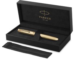 Parker Sonnet Ciselé Special Edition vulpen, dop, huls en detail met gouden afwerking, fijne, 18k massief gouden penpunt, zwarte inkt en converter