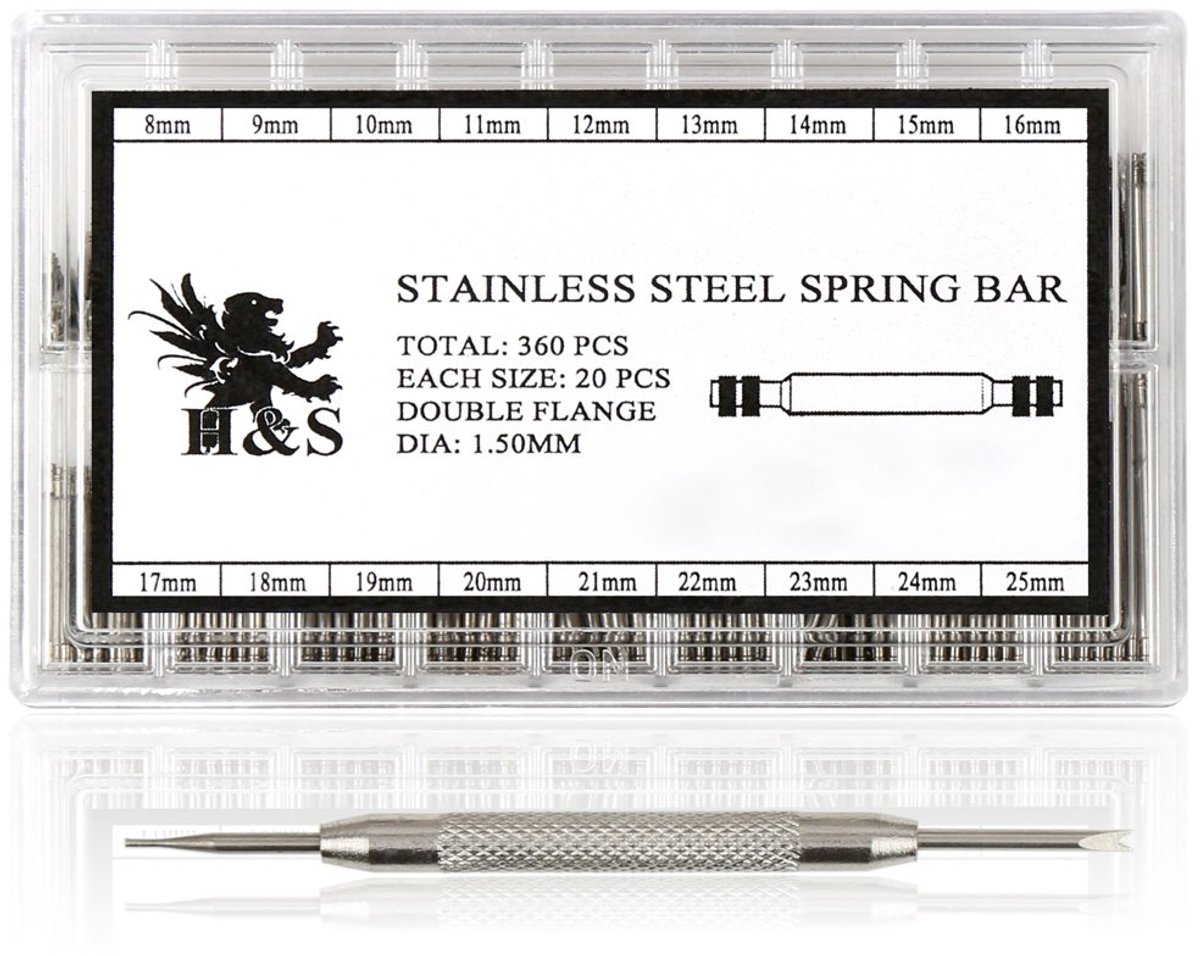 H&S 360 stks Horloge Band Pins Link Removal Tool Kit Horloge Band Spring Bars Pin Remover Reparatie Tool Kit 8-25mm roestvrij staal