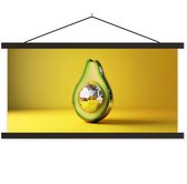 Posterhanger incl. Poster 150x75 cm - Schoolplaat - Avocado - Discobal - Geel - Glitter - Textielposter - Zwarte latten
