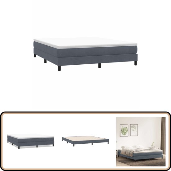 Collage van een donkergrijs boxspring bedframe met witte topper, losse lattenbodem en een gestileerde slaapkamer.