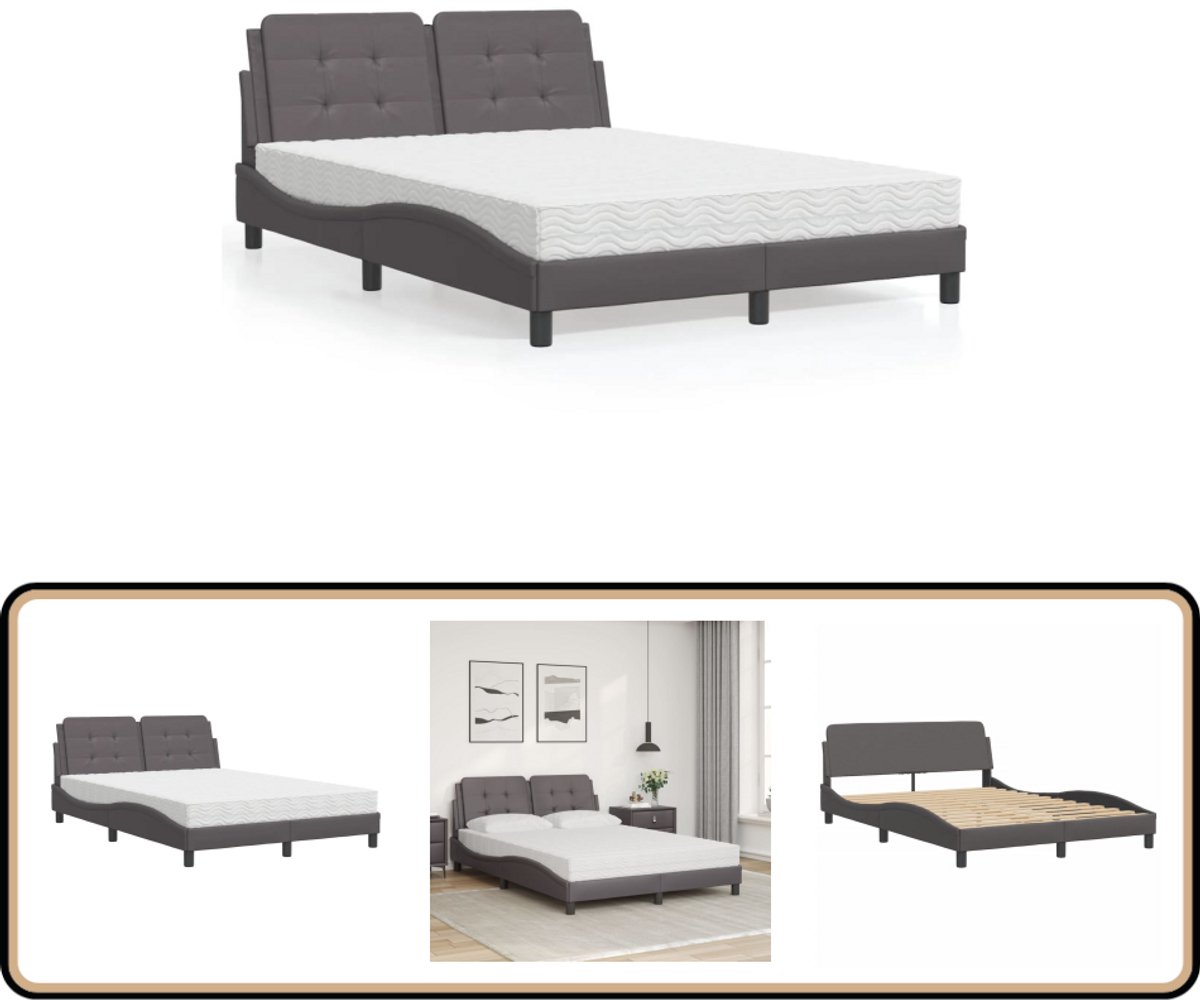 vidaXL Bed met matras kunstleer grijs 120x200 cm