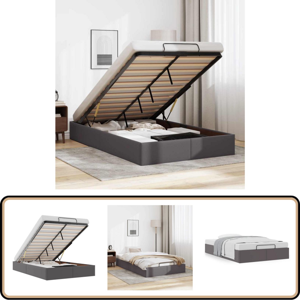 vidaXL Bedframe zonder matras 120x190 cm kunstleer grijs