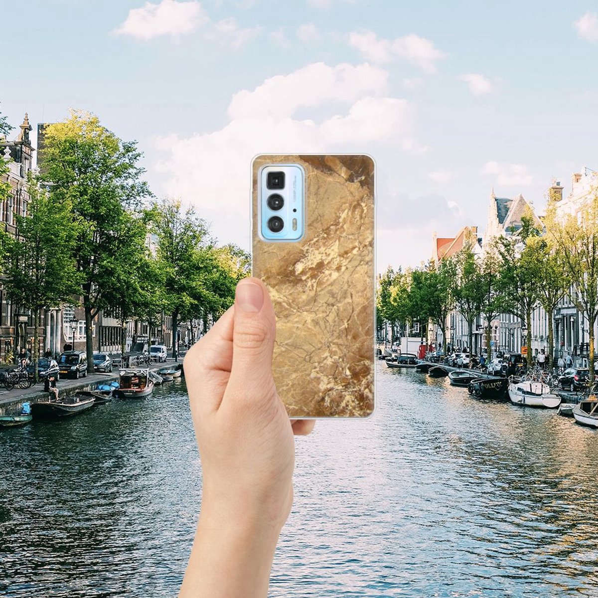 Motorola Edge 20 Pro TPU Siliconen Hoesje Marmer Creme