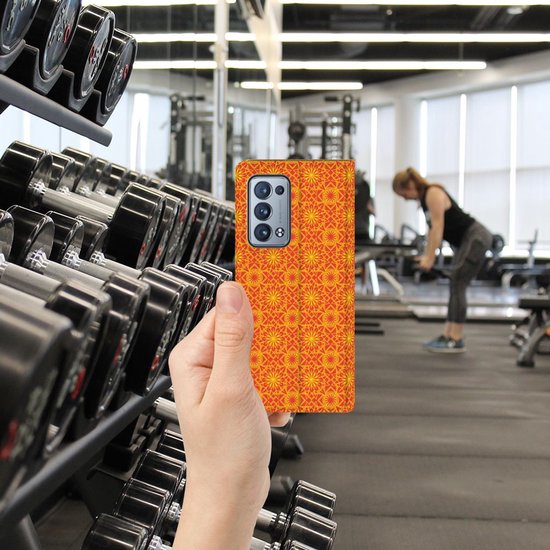 Coque Téléphone OPPO Reno 6 Pro Plus 5G Etui Portefeuille Batik Orange