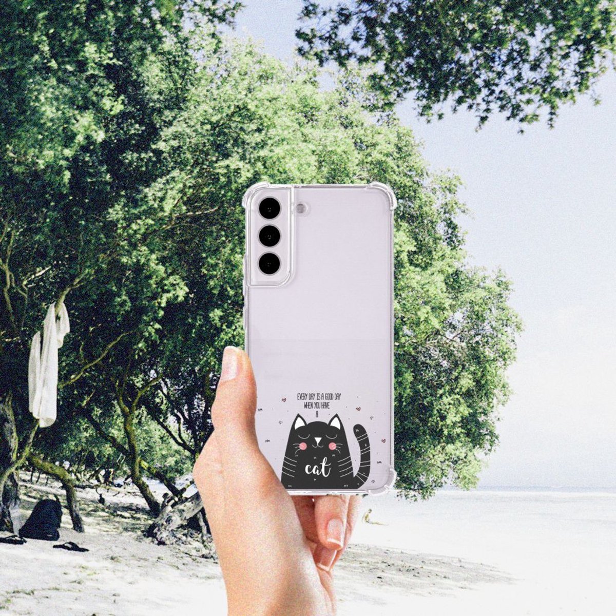 Samsung Galaxy S22 Plus Stevig Bumper Hoesje Cat Good Day