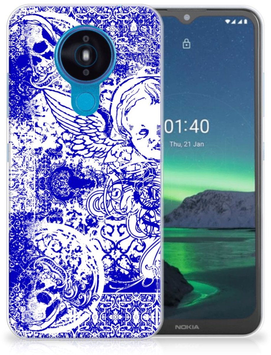 Silicone Back Case Nokia 1.4 Angel Skull Blauw