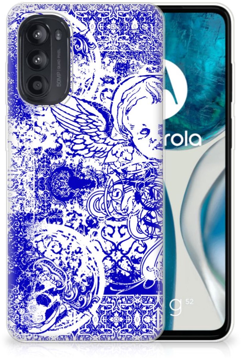 Silicone Back Case Motorola Moto G52/G82 Angel Skull Blauw
