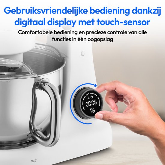 MEDION keukenmachine met hakmolen (800 watt, gelijkstroommotor, roestvrijstalen kom van 4,6 liter, energiebesparend, ultrastil, digitaal sensor-touch-display, MD12600) Wit van Medion — afbeelding 4
