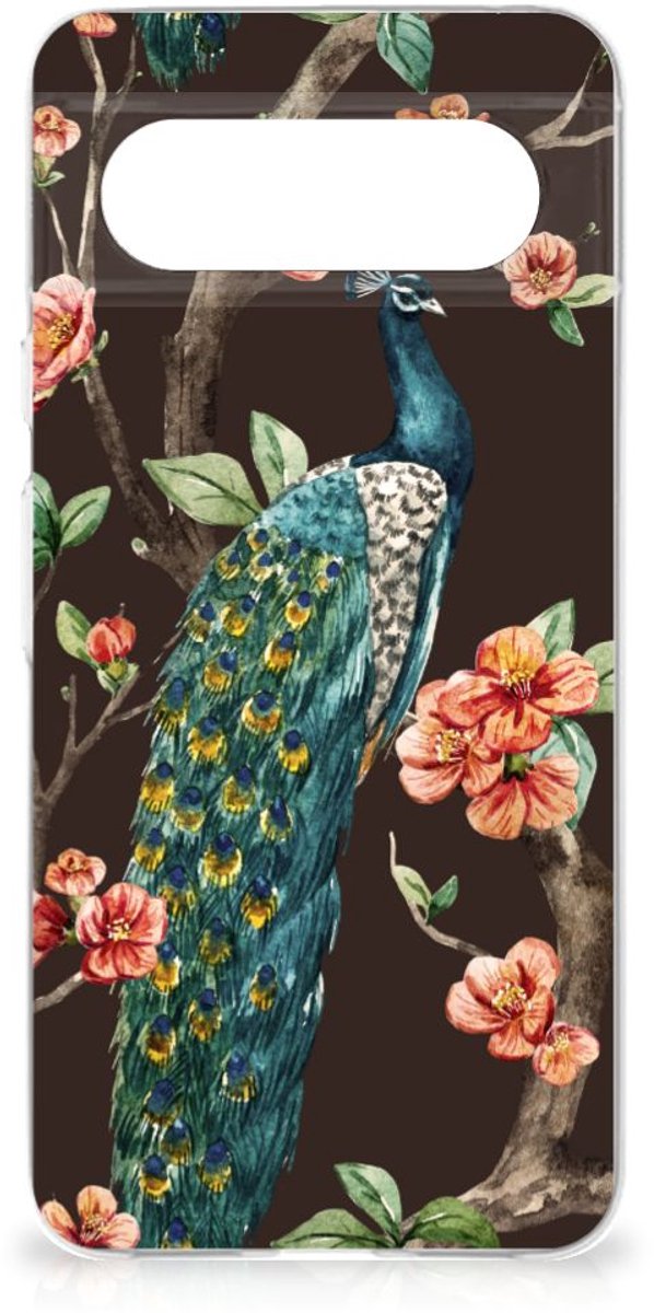 Google Pixel 8 TPU Hoesje Pauw met Bloemen