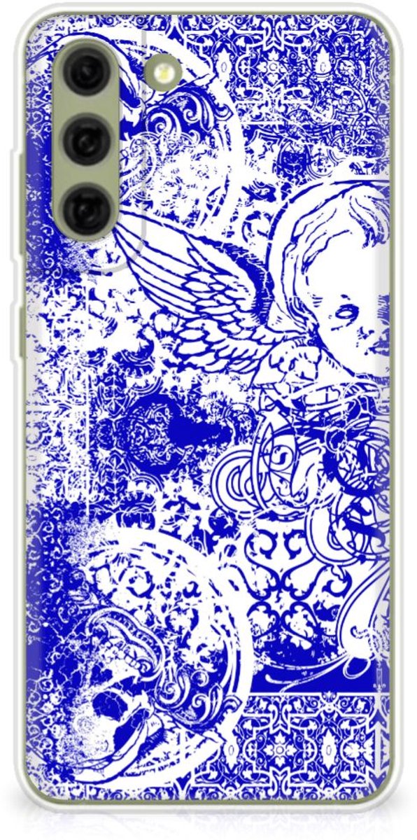 Silicone Back Case Samsung Galaxy S21FE Angel Skull Blauw
