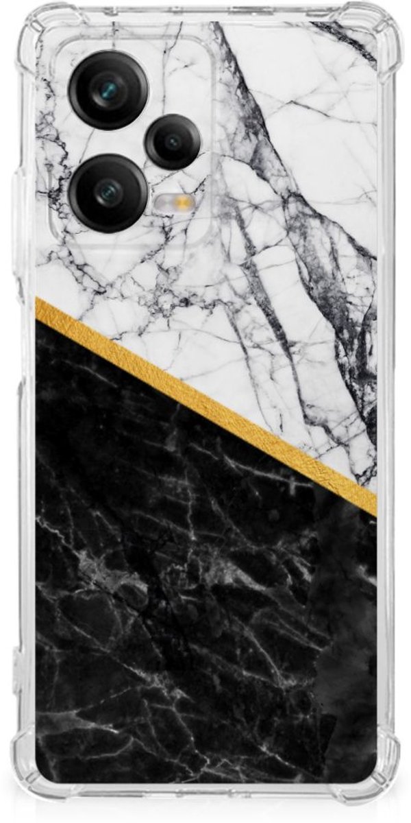 Xiaomi Redmi Note 12 Pro Plus Anti-Shock Hoesje Marmer Wit Zwart - Origineel Cadeau Man