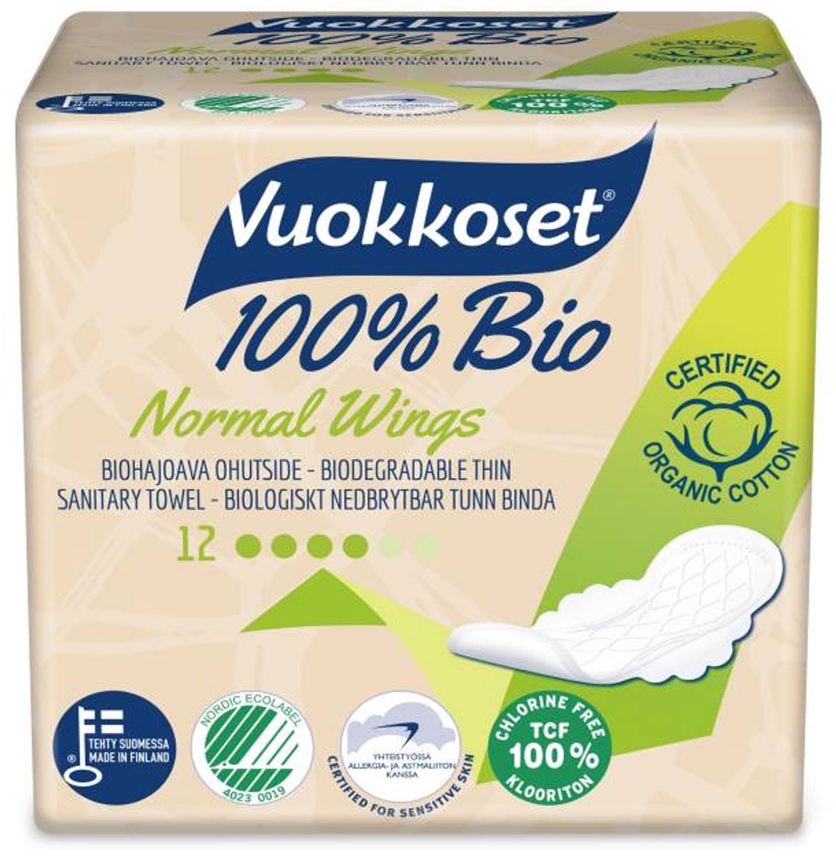 Vuokkoset Bio Maandverband Normal Wings 12 stuks