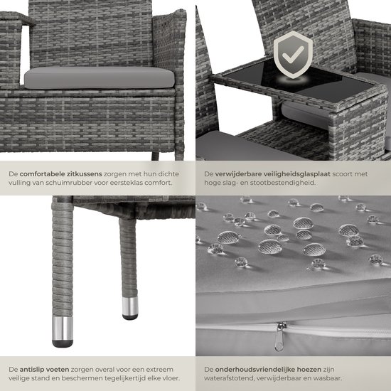 Tectake Wicker Tuinbank Met Tafel - Grijs/lichtgrijs