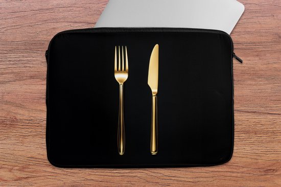 Housse pour ordinateur portable 13 pouces - Couverts - Goud - Couteau - Fourchette - Housse pour ordinateur portable - Dimensions intérieures 32x22,5 cm - Dos noir