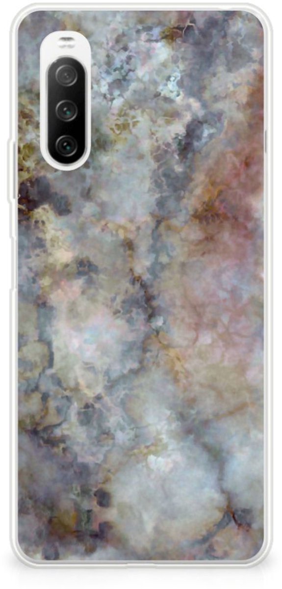 Sony Xperia 10 III TPU Siliconen Hoesje Marmer Grijs