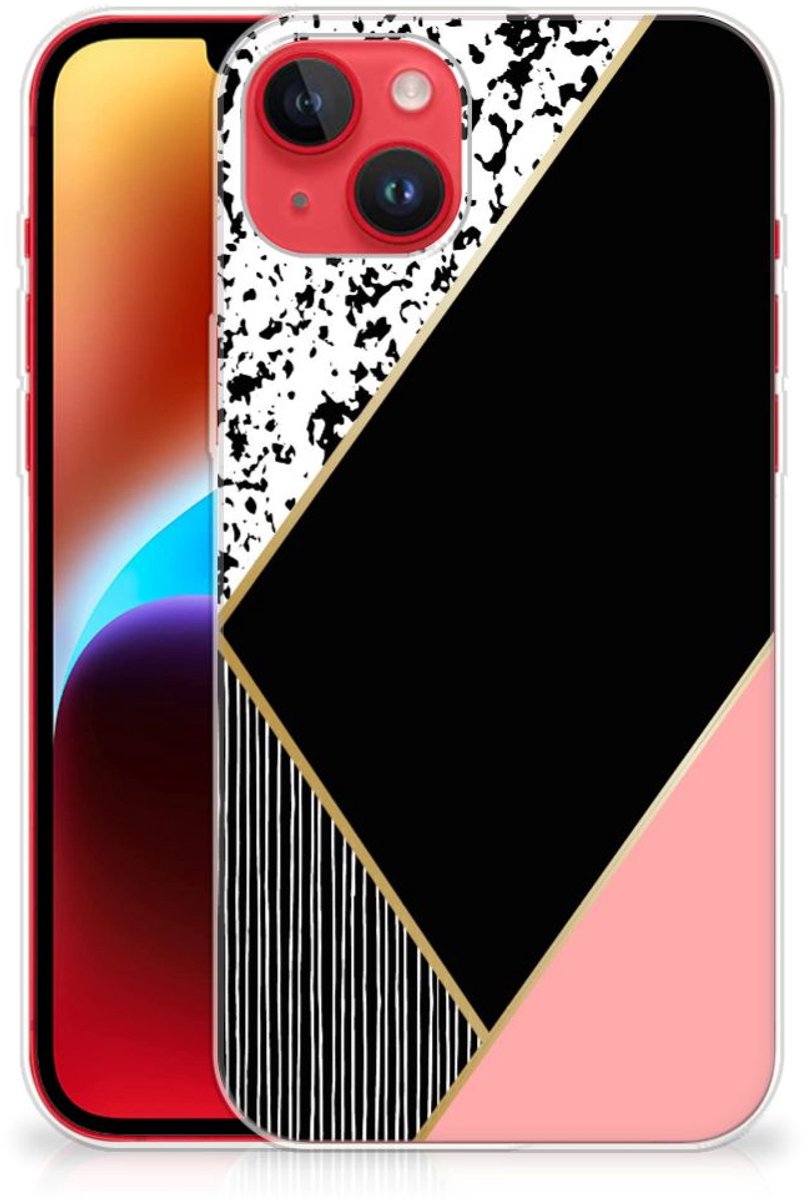 iPhone 14 Plus TPU Hoesje Zwart Roze Vormen