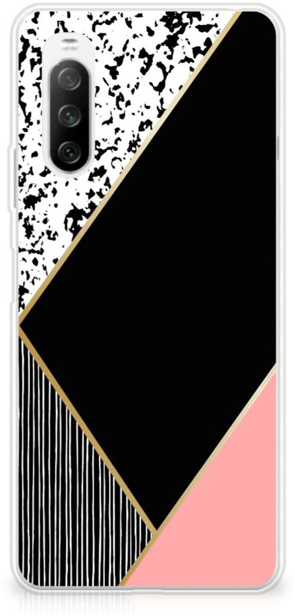 Sony Xperia 10 III TPU Hoesje Zwart Roze Vormen