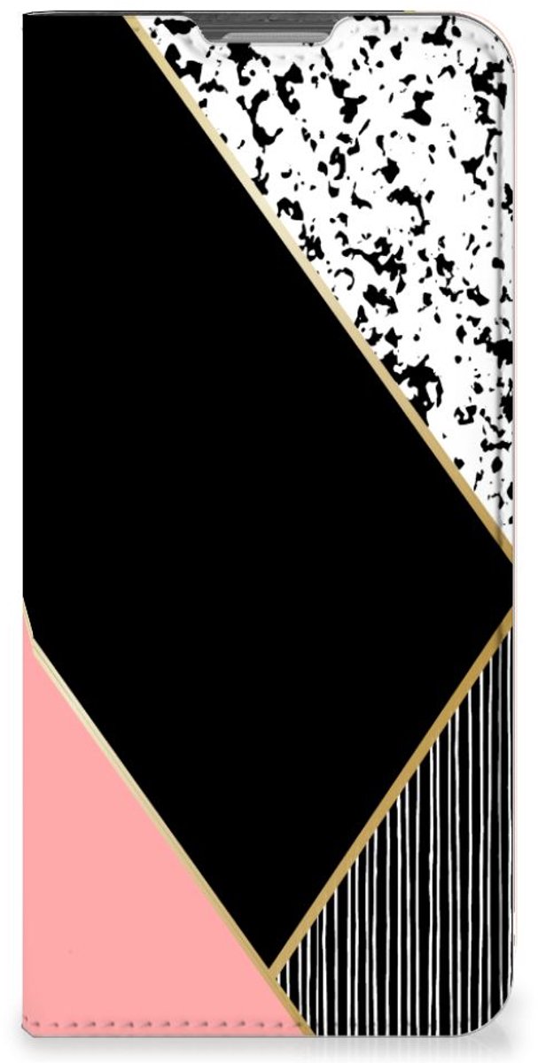 OPPO Reno8 Lite Stand Case Zwart Roze Vormen