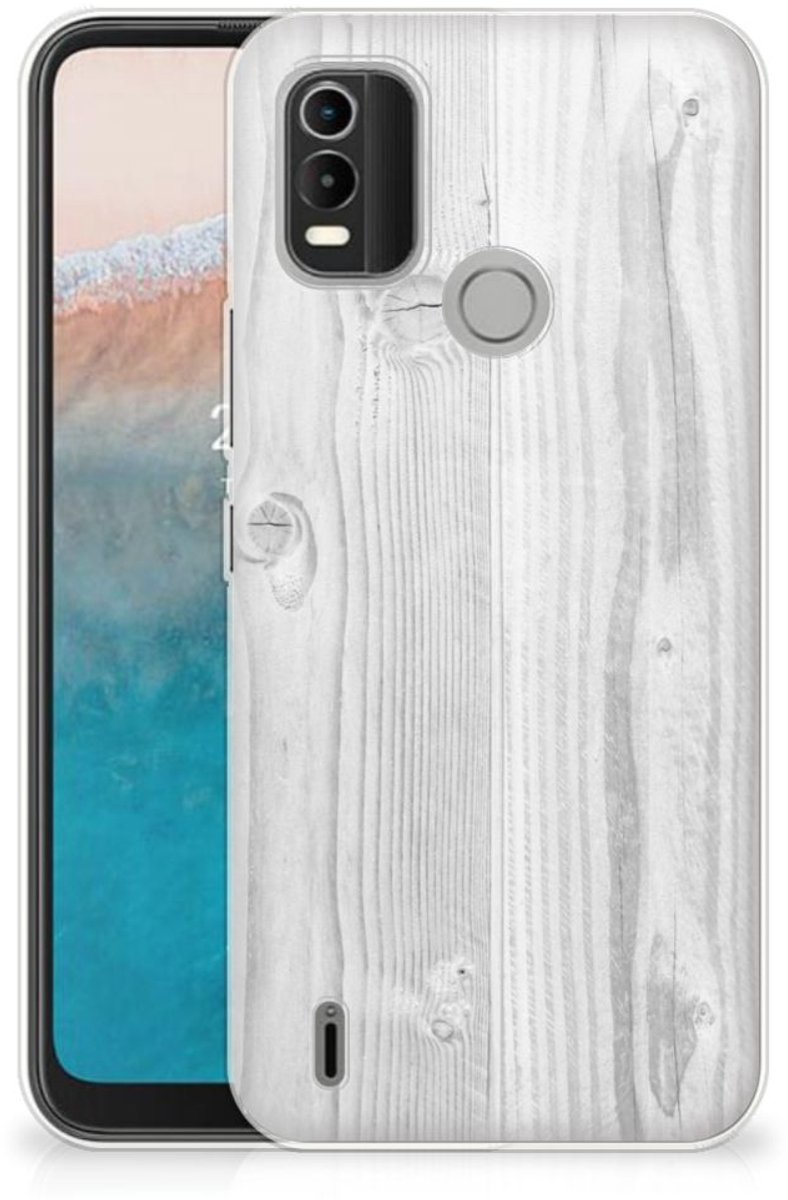 Nokia C21 Plus Bumper Hoesje White Wood