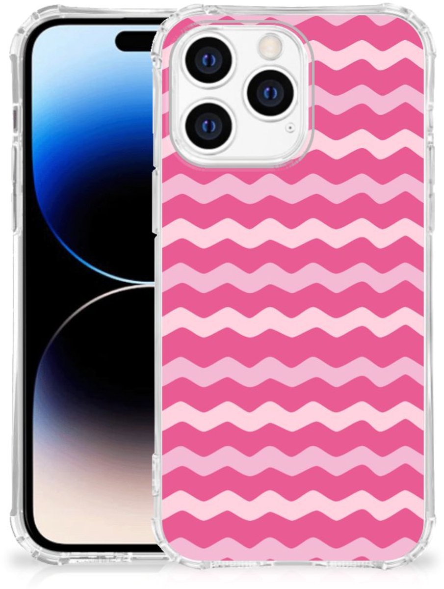 Apple iPhone 14 Pro Max Doorzichtige Silicone Hoesje Waves Pink