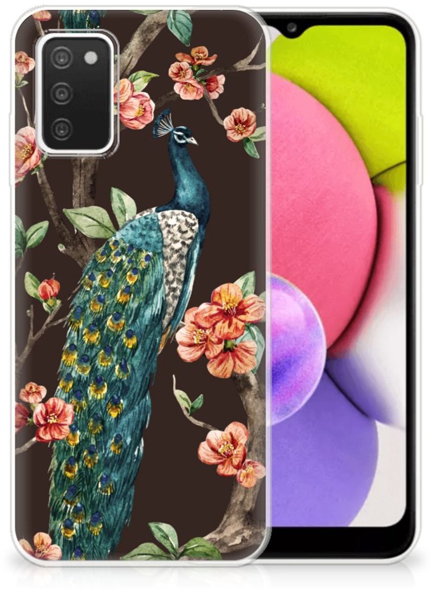 Samsung Galaxy A03S TPU Hoesje Pauw met Bloemen