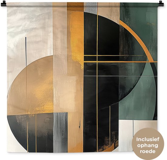 Tapisserie murale 90x90 cm - Toile murale abstraite - Or - Goud - Vert - Formes - Moderne - Tapisserie - Tapisseries