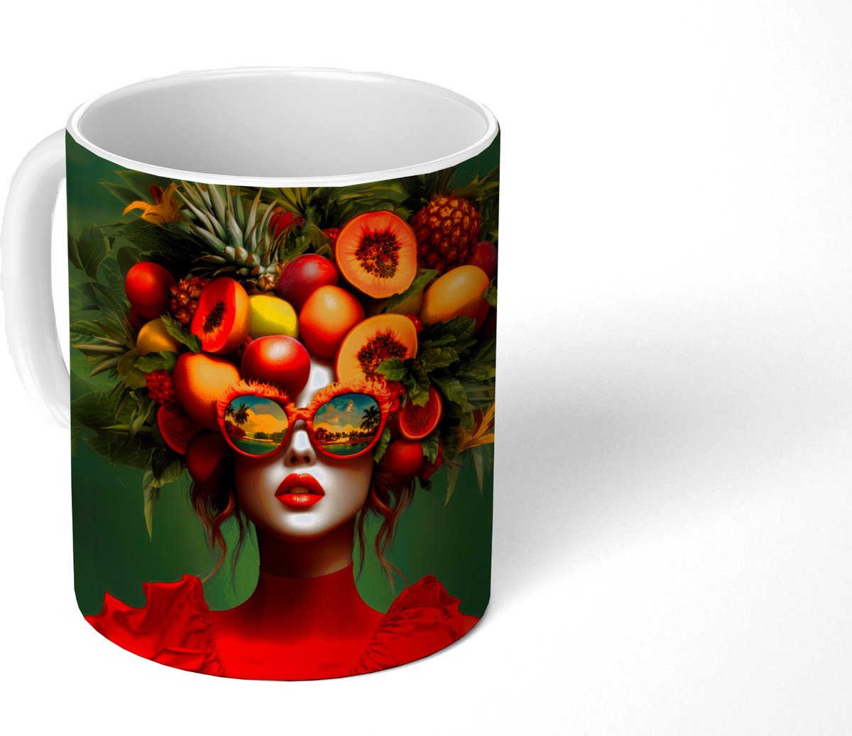 Mok - Koffiemok - Vrouw - Vruchten - Papaja - Ananas - Mokken - 350 ML - Beker - Koffiemokken - Theemok
