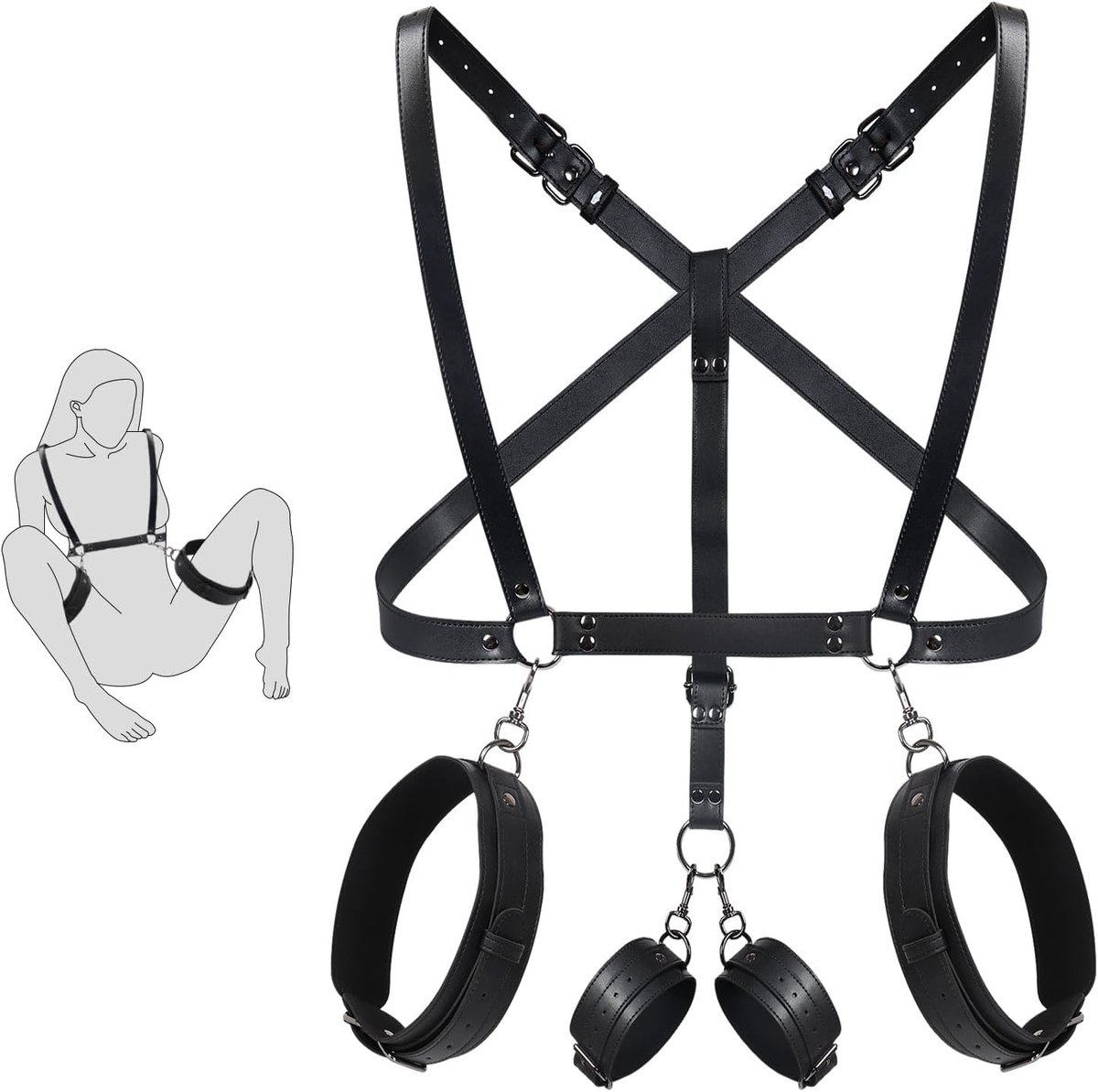DOWO® - Body Bondage - Handboeien - Borstboeien - Kleding Accessoires - Sexy Lingerie - Erotiek Riem - Bondagesets - SM BDSM - PU Leer - Harnas Vrouwen - Sextoys voor vrouwen - One Size