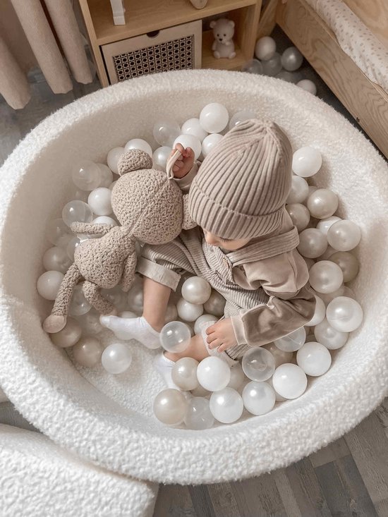 MeowBaby® Ball Pit White Bouclé 90x40 – 300 Safe Balls