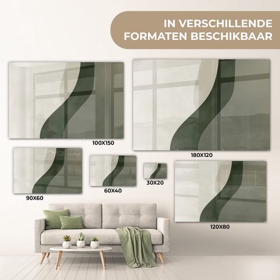 MuchoWow® Tableau sur verre 90x60 cm - Tableau sur verre acrylique - Japandi - Vert - Abstrait - Moderne - Photo sur verre - Décoration murale salon - Décoration murale chambre - Peintures