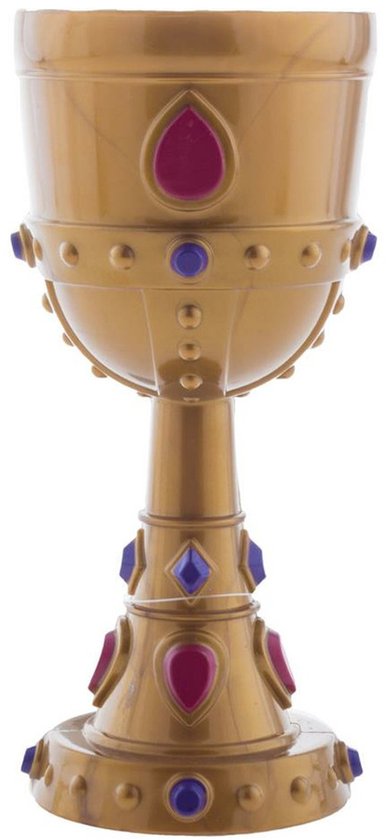 Gouden drinkbeker kelk met diamanten 18 cm - Drinkbeker koning/piraat - Middeleeuwse gouden kelken - Verkleed accessoires