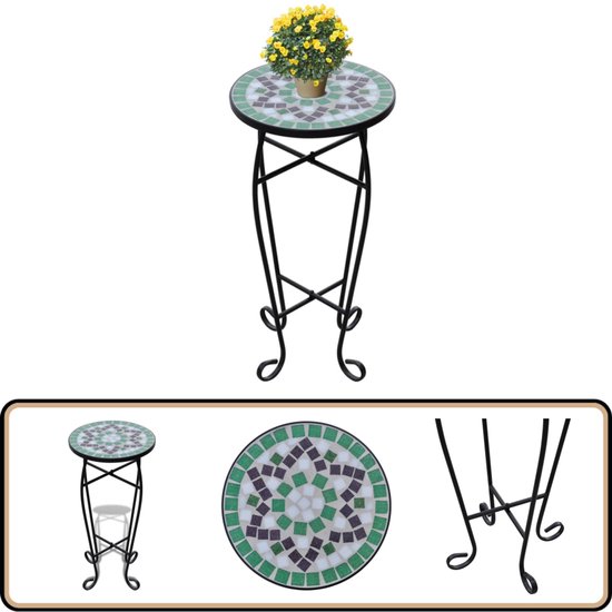 Mozaïek bijzettafel 14 inch | Ronde metalen tuintafel (oranje & beige