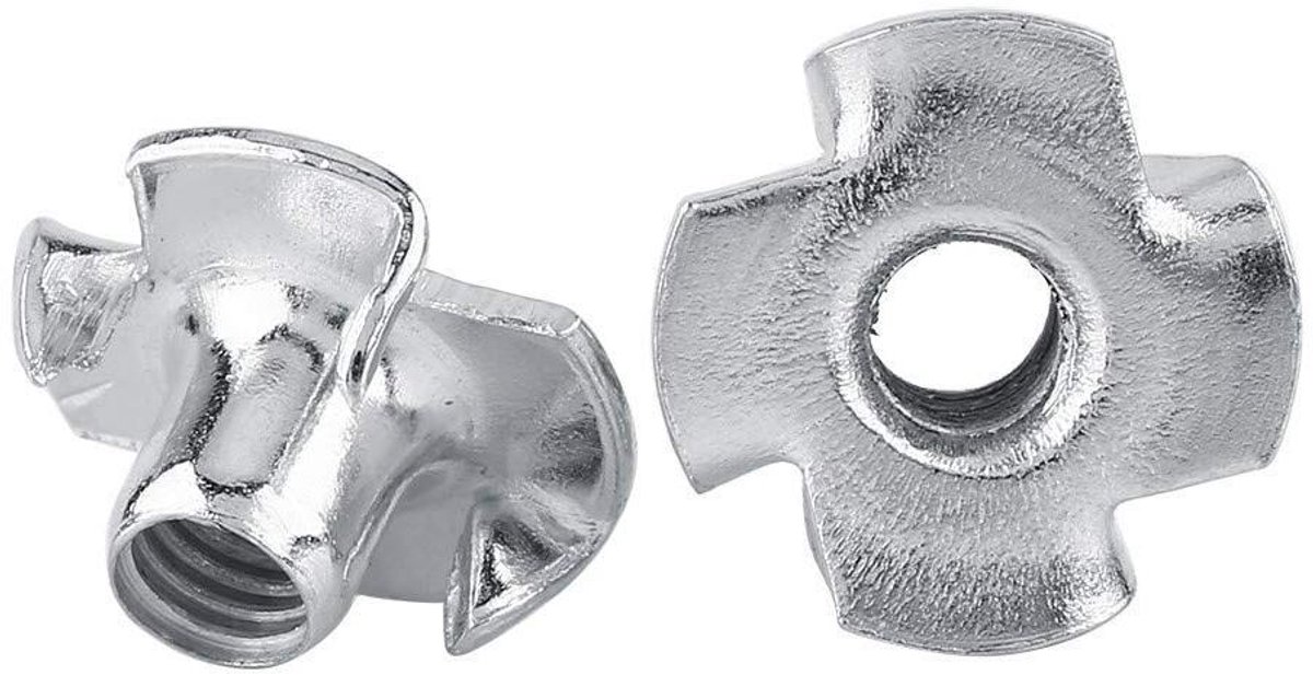 Assortiment Schroefsets T-Nuts M3/M4/M5/M6/M8 Zink-Carbon Viertandige stalen moeren voor ambachtsman amateur houtbewerkingsmeubels (M8 30 stuks)