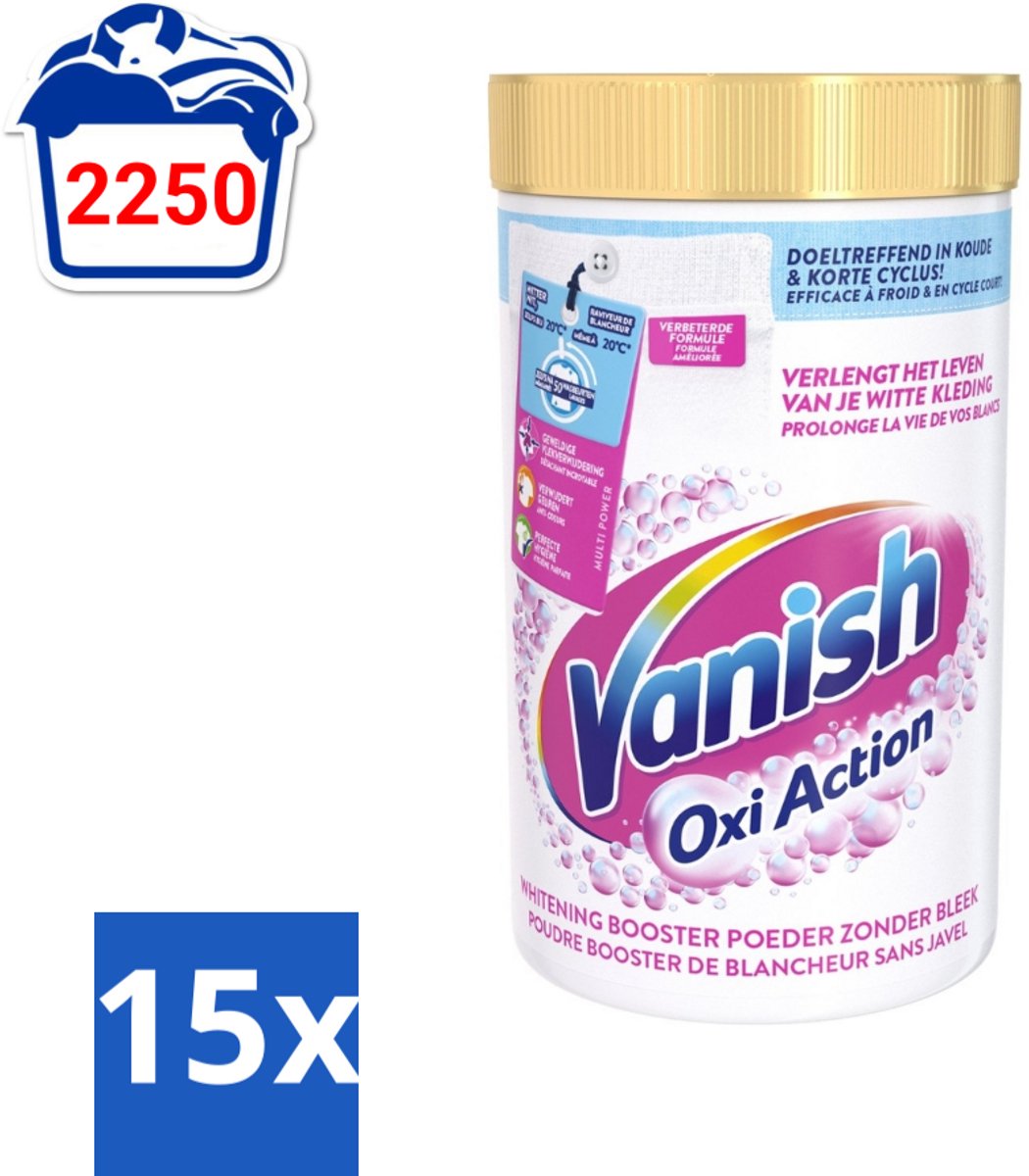 15 x Vanish Oxi Action - Vlekkenverwijderaar Poeder - Zonder Bleek - Witte Was - 1.5 Kg - Vlekkenverwijderaar - Witte Was - Bleekvrije Was - Wasmiddel - Kleding Reinigen