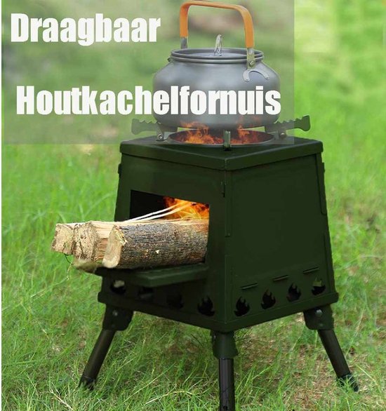 Mini Réchaud à Bois Portable Amovible en Acier Inox avec Sac Poêle à Bois pour Randonnée Camping