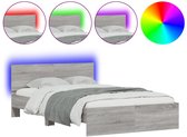 vidaXL - Cadre de lit - avec - tête de lit - et - LED - gris - sonoma - chêne - 140x190 - cm