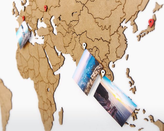 MiMi Innovations Carte du Wereldkaart en Bois de Luxe - Décoration Décoration murale - Véritable Puzzle avec Noms de Pays - 150x90 cm/59.1x35.4 pouces - Marron